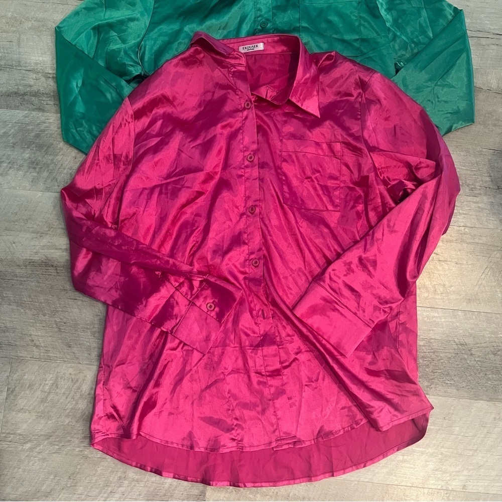 Women’s long sleeve sleep set size large pajama set satin pj - Picture 4 of 6